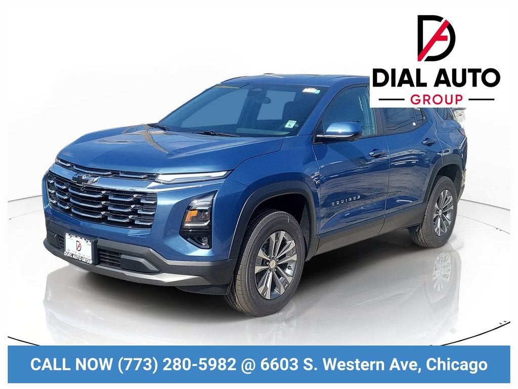 2027 Chevrolet Equinox FWD LT in Lakeshore Blue Metallic — front three-quarter view