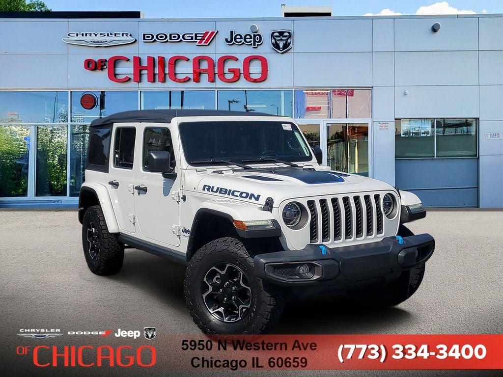 2021 Jeep Wrangler Unlimited Rubicon 4xe in Bright White Clearcoat — front three-quarter view