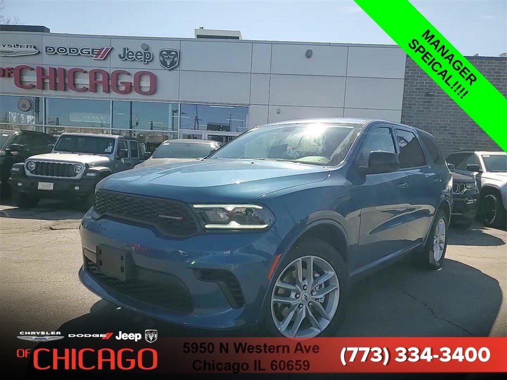2025 Dodge Durango GT in Frostbite Pearlcoat — front three-quarter view