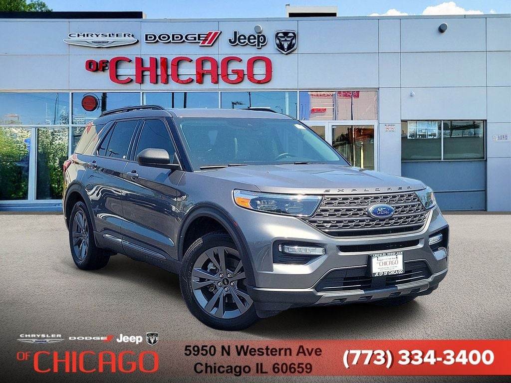 2021 Ford Explorer XLT in Gray Metallic — front three-quarter view