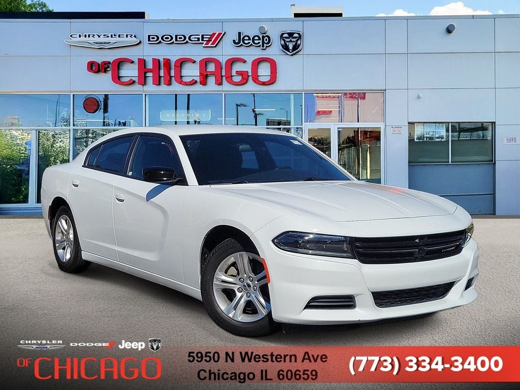 2023 Dodge Charger SXT in White Knuckle Clearcoat — front three-quarter view