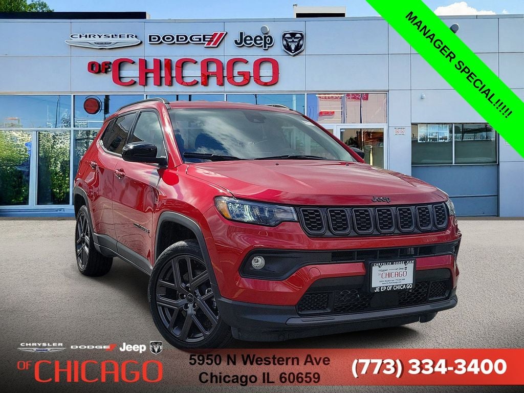2026 Jeep Compass Latitude in Red Hot Pearlcoat — front three-quarter view