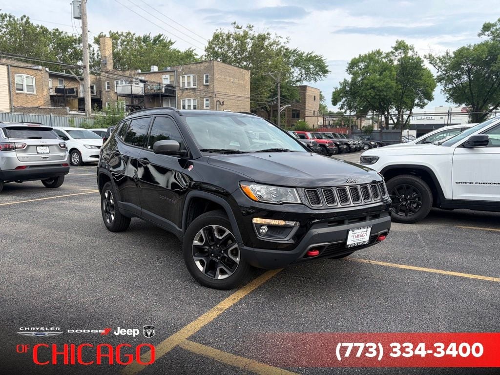 2017 Jeep Compass Trailhawk in Diamond Black Crystal Pearlcoat — front three-quarter view