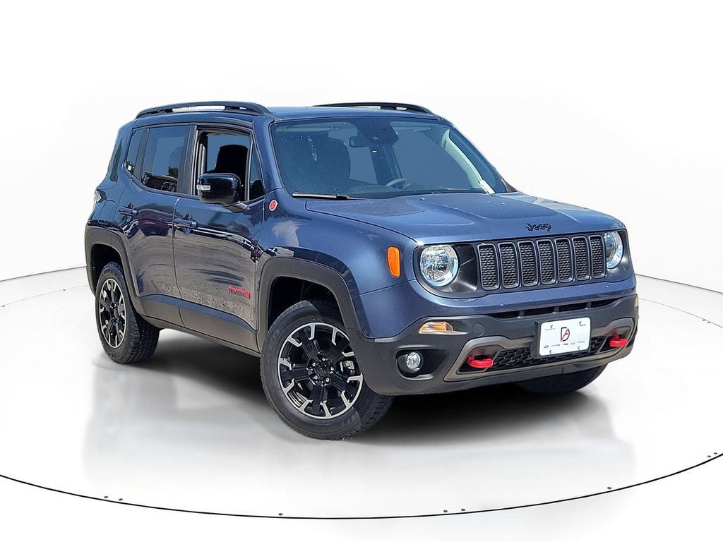 2023 Jeep Renegade Trailhawk in Slate Blue Pearlcoat — front three-quarter view